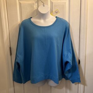 NWT All In Motion Women's Plus Size 4X Blue Fleece Cropped Crew Neck Sweatshirt